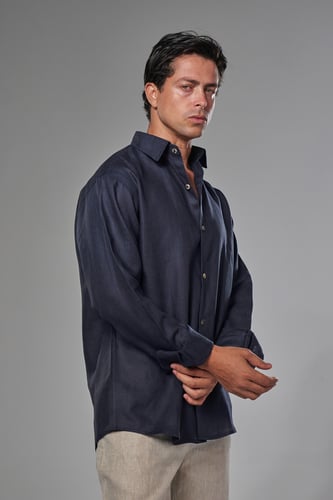 قميص كتان كحلي