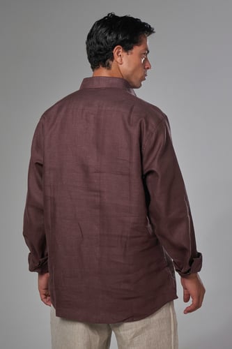 قميص رجالي كتان كستنائي