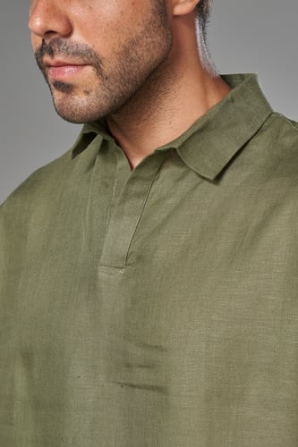 قميص بولو زيتى كتان- Olive polo