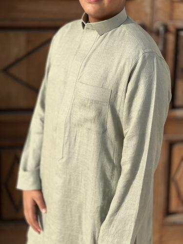 قماش ثياب كتان زيتي فاتح بدون تفصيل