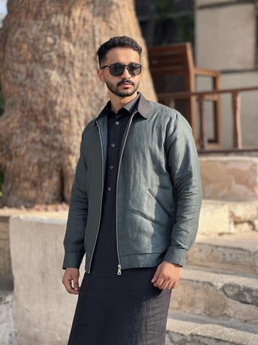 جاكيت زيتي رجالي كتان - Olive Linen Jacket