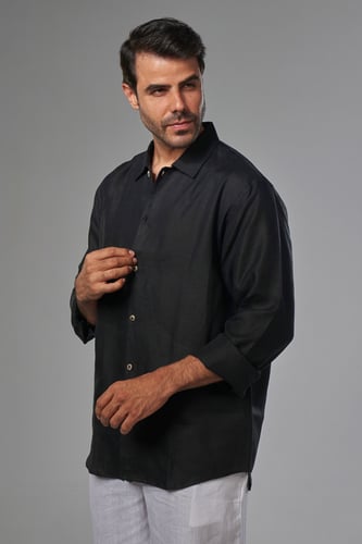 قميص اسود رجالي كلاسيك كتان - royal black shirt