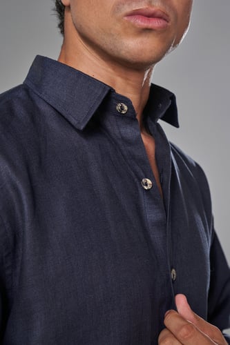 قميص كتان كحلي