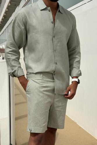 قميص كتان رجالي بستاشيو كم طويل - Pistachio Shirt