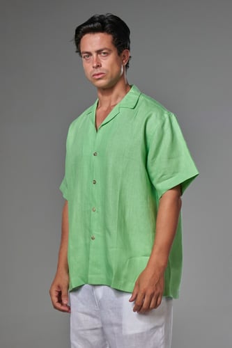 قميص نص كم رجالي كتان ماتشا