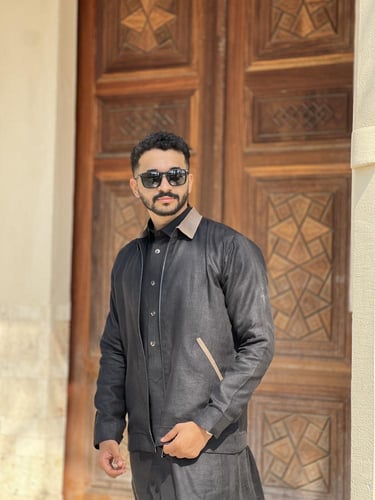 جاكيت اسود كتان رجالي - Black Linen Jacket