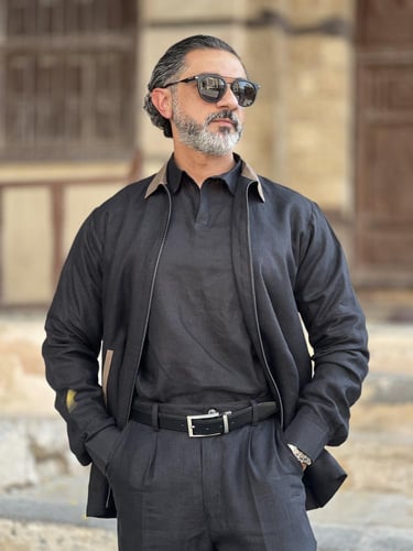 جاكيت اسود كتان رجالي - Black Linen Jacket