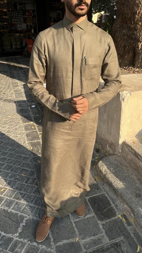 قماش ثياب كتان رجالي زيتوني بدون تفصيل