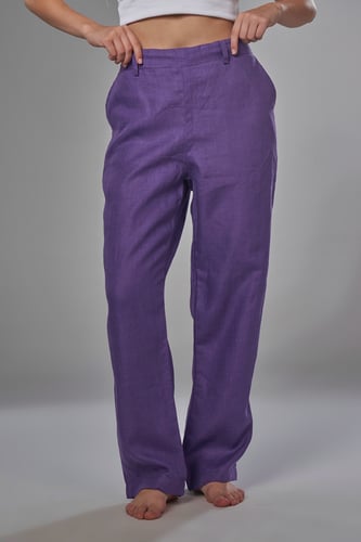بنطلون كتان نسائي واسع بنفسجى
