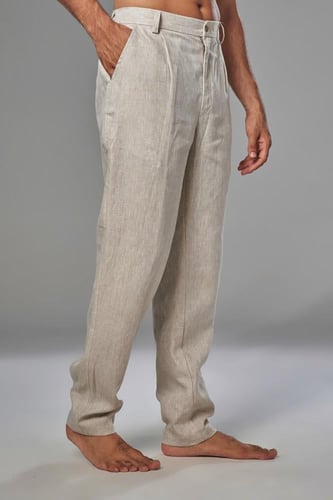 بنطلون بيج كلاسيك كتان رجالي - Classic Beige Linen...