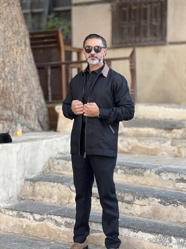 جاكيت اسود كتان رجالي - Black Linen Jacket