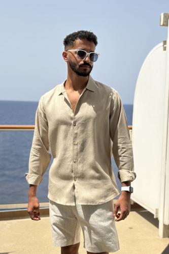 قمصان رجالي كتان ترابي - Sand shirt