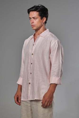 قميص كتان رجالي بينك - Pink shirt