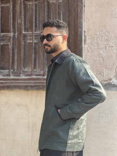 جاكيت زيتي رجالي كتان - Olive Linen Jacket