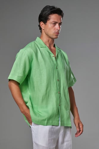 قميص نص كم رجالي كتان ماتشا