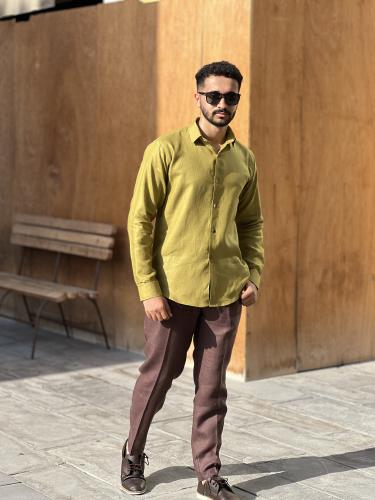 قميص رجالي كتان زيتوني