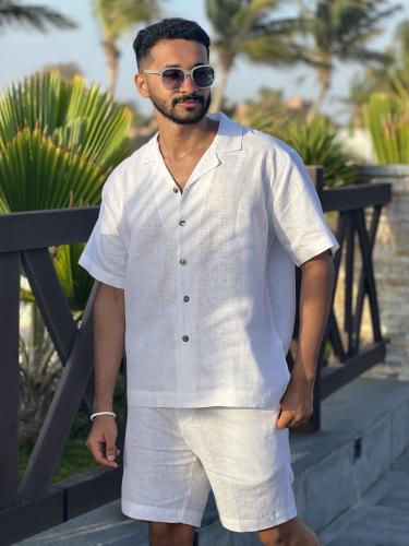 قميص ابيض نص كم لينن