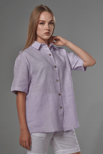 قميص نص كم نسائي موف كتان100%