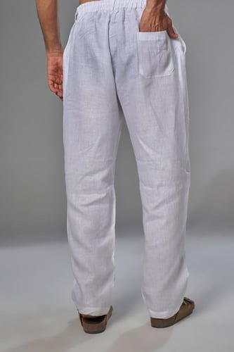 بنطلون كتان ابيض رجالي - White Linen Pants