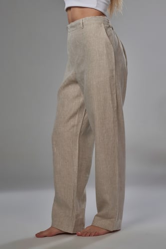 بنطلون بيج فاتح نسائي كتان