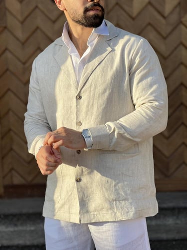 جاكيت بيج رجالي كتان - Beige Linen Jacket