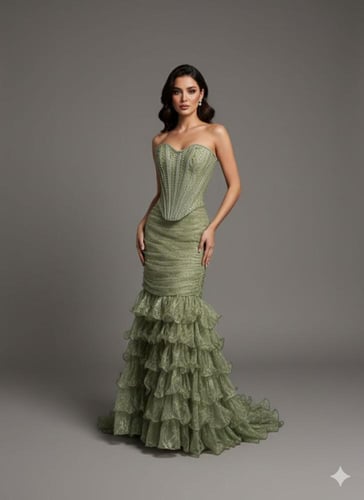 طقم سهره تطريز لول زركون دانتيل كلوش طبقات المقاسا...