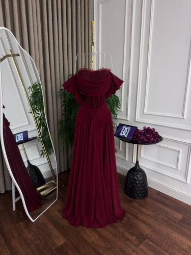 فستان ناعم شيفون دبل كلوش تطريز يدوي المقاسات بالر...