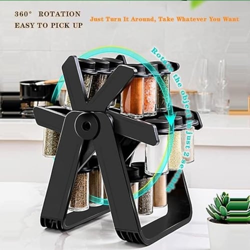 رف توابل دوار، 18 قطعة من برطمانات التوابل