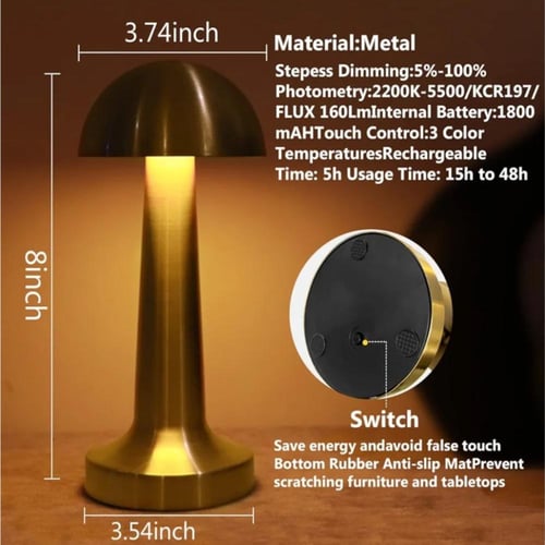 مصباح طاوله بطاريه شحن وتعمل باللمس ذهبي ليد 3 الو...