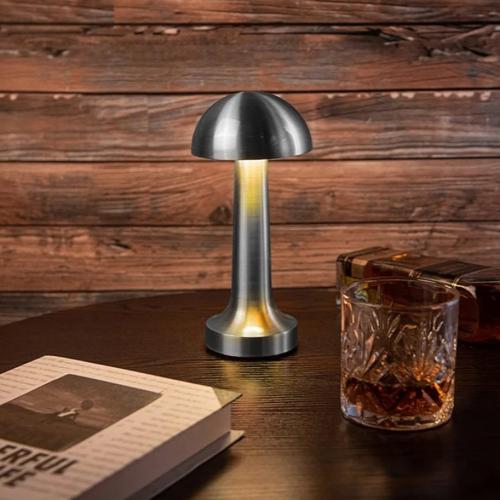 مصباح طاوله بطاريه شحن وتعمل باللمس فضي ليد 3 الوا...