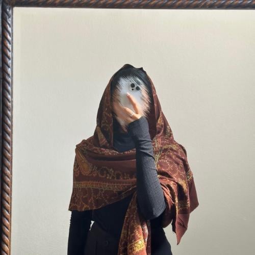 شال بني تطريز يدوي