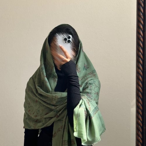 شال كشميري فستقي تطريز يدوي