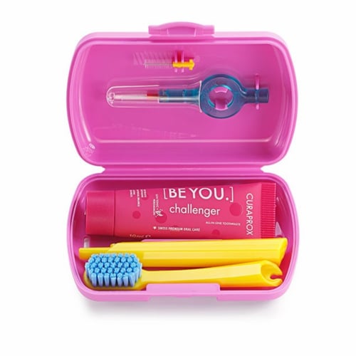 كيورابروكس مجموعة السفر للعناية بالأسنان - وردي Pi...