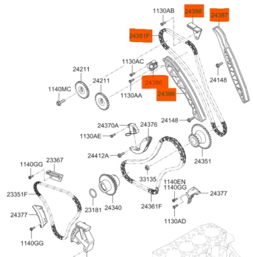 طقم جنزير علوي هونداي H1 ديزل من 2007-2020 اصلي وك...