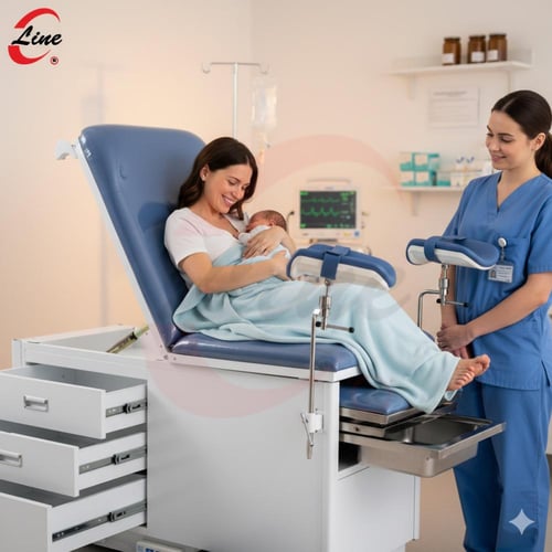 طاولة كشف - علاجية - نسائية معدن مصقول مع ادراج