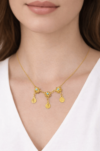 عقد ذهب عيار 21 بتصميم تراثي أنيق وزن 1.72 جرام