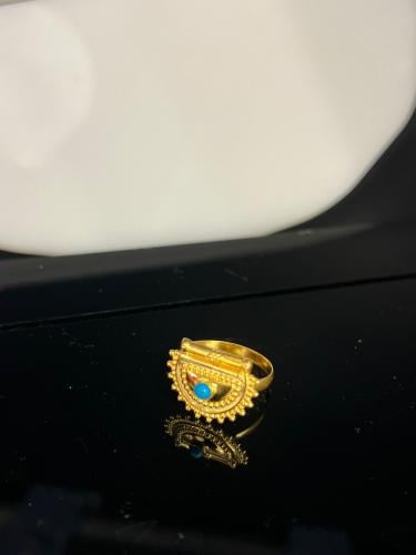 خاتم البرقع فيروزي ذهب عيار21 فاخر و انيق مقاس16 ب...