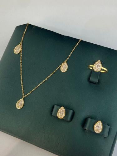 نص طقم الدمعه فاخر و مميز ذهب عيار٢١ مقاس الخاتم 1...