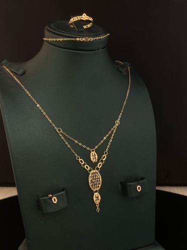 طقم دورين ذهب عيار21 مميز و انيق مقاس الخاتم 17 وز...