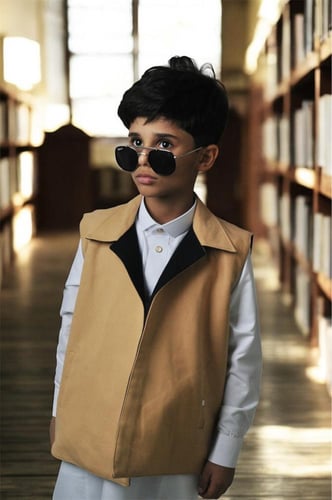 سديري دبل فيس بيج وأسود – ياقة قلاب