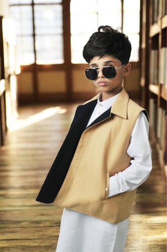 سديري دبل فيس بيج وأسود – ياقة قلاب