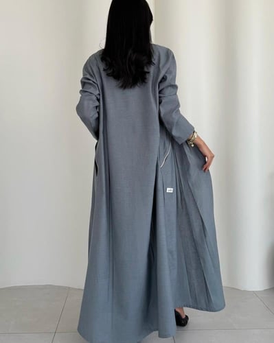 عباية رقة باللون البيج والرمادي -لنن