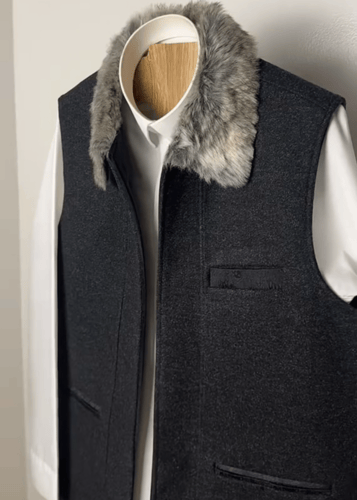 سديري شتوي فخم بياقة فرو رمادية