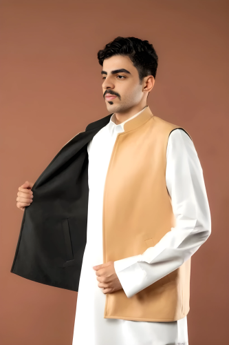 سديري رجالي شتوي مزدوج – أسود وبيج