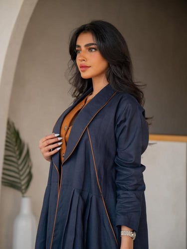 عباية كاجوال بلون كحلي او الاسود من الينن