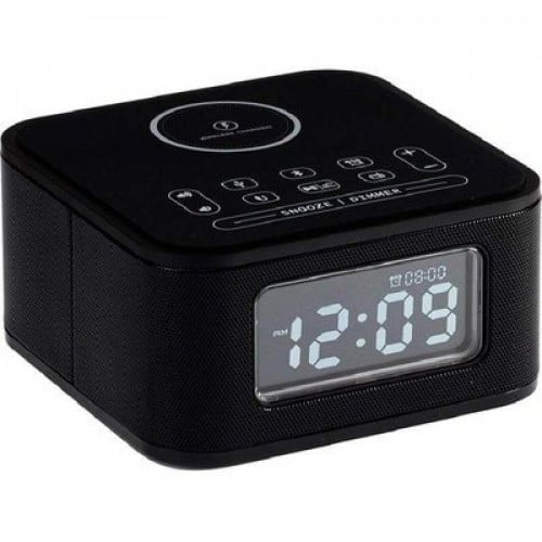هوم تايم مكبر صوت بلوتوث و منبه وشاحن لاسلكي أسود...
