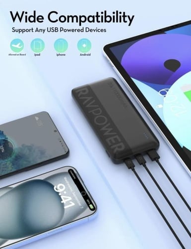 بطارية متنقلة راف بور 10000 مللي أمبير ثلاث منافذ...