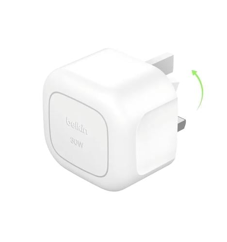 راس شاحن جداري منفذ تايب سي 30 واط قابل للطي belkin WCA008myWH