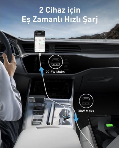 شاحن سيارة أنكر 52.5وات منفذين يو اس بي ـ تايب سي...