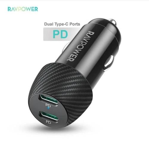 راس شاحن سيارة 50w منفذين تايب سي Ravpower PD Pion...